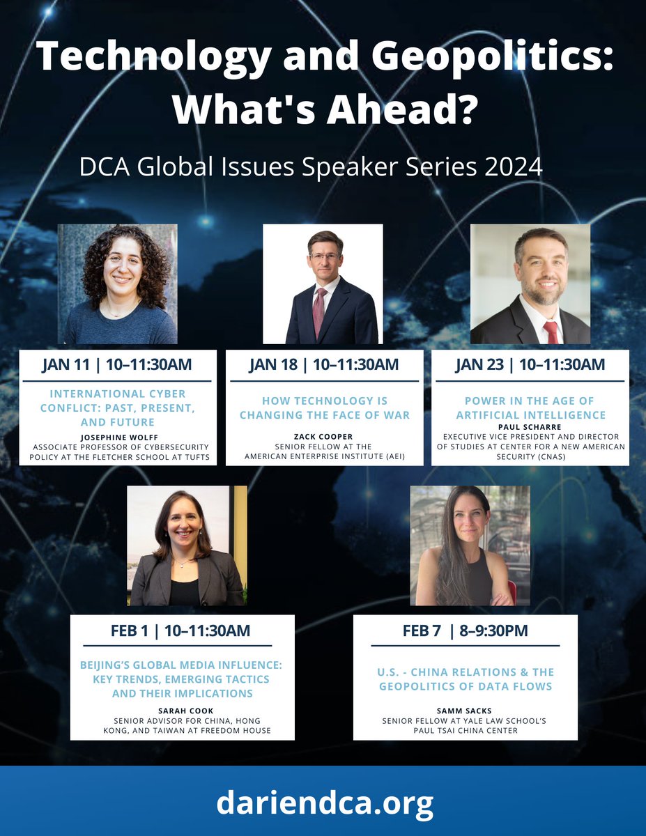 NEW YEAR – NEW INSIGHTS!

Only nine days until the 2024 Global Issues Speaker Series: “Technology and Geopolitics: What’s Ahead” begins.

You won’t want to miss one lecture!

View lectures in person, virtually or by link to Zoom recording.

To Register: bit.ly/4aDe62W
