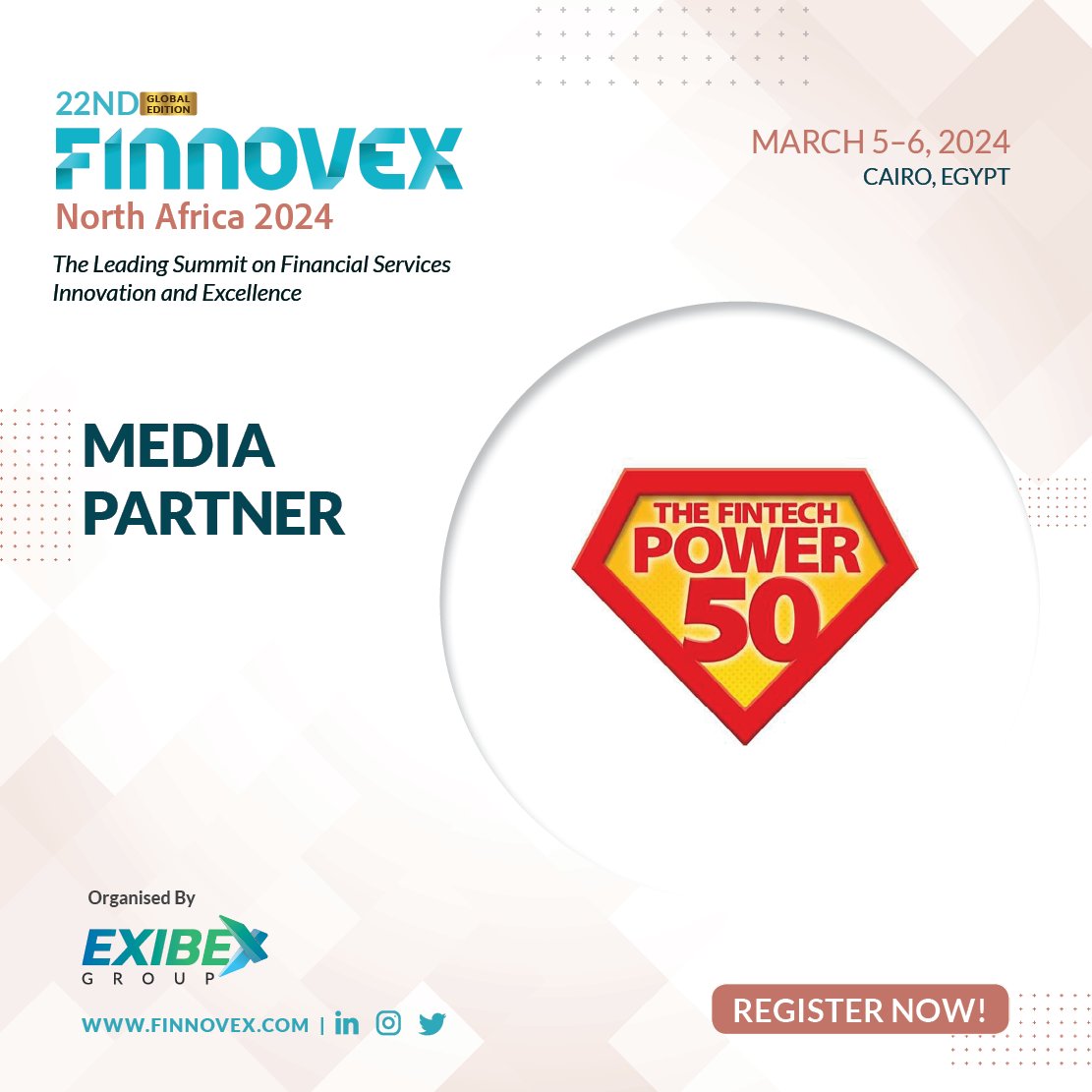 𝗪𝗲'𝗿𝗲 𝘁𝗵𝗿𝗶𝗹𝗹𝗲𝗱 𝘁𝗼 𝗮𝗻𝗻𝗼𝘂𝗻𝗰𝗲 𝗼𝘂𝗿 𝗲𝘀𝘁𝗲𝗲𝗺𝗲𝗱 𝗺𝗲𝗱𝗶𝗮 𝗽𝗮𝗿𝘁𝗻𝗲𝗿 𝗳𝗼𝗿 #Finnovex 𝗡𝗼𝗿𝘁𝗵 𝗔𝗳𝗿𝗶𝗰𝗮 – 𝘁𝗵𝗲 𝗿𝗲𝗻𝗼𝘄𝗻𝗲𝗱 @TheFintechPower50 #Fintechpower50 #finnovexNA #mediapartner #cairoegypt