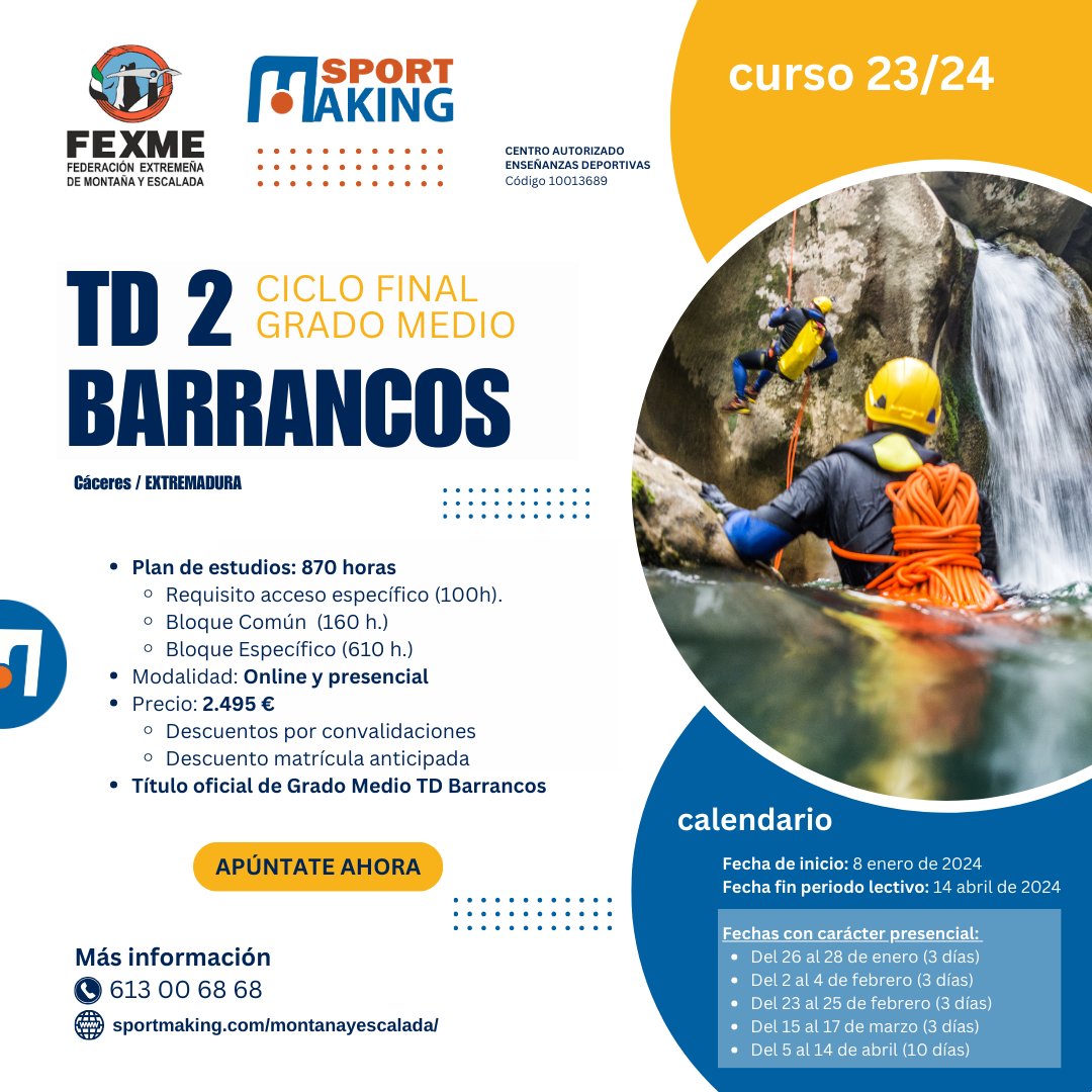 sportmaking's tweet photo. Sigue Abierto el plazo de Inscripciones  para los Técnicos Deportivos en Montaña y Escalada N2 Grado Medio Final 
https://t.co/eRpgqVsykM

Más info en: info@sportmaking.com https://t.co/bM0iJbHyEj