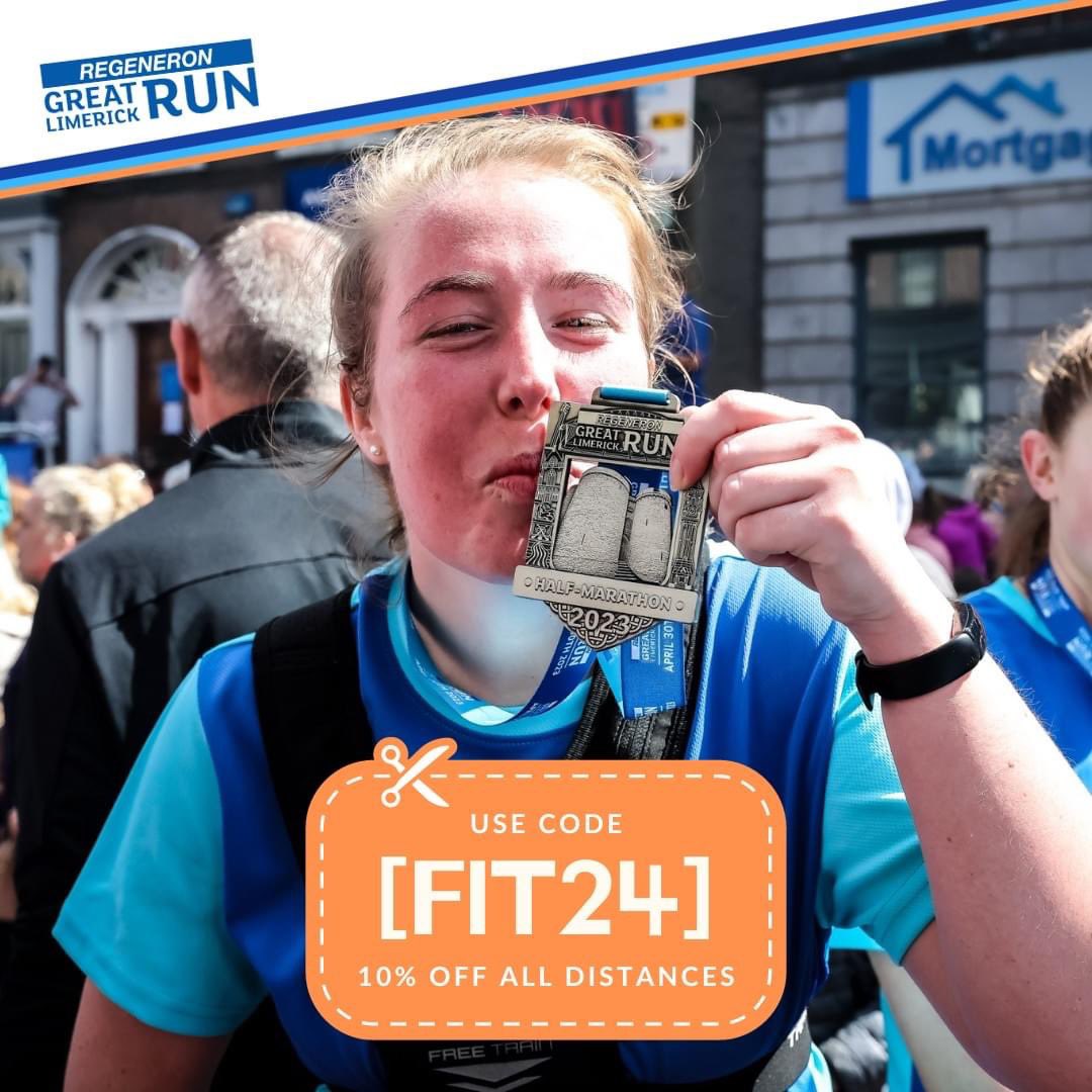 Give yourself a goal to aim for in 2024! Discount code 'FIT24' will apply a 10% discount to all entries for the Regeneron Great Limerick Run for a limited time only! Kickstart your 2024 running journey and sign up today! 🏃‍♂️ - Sign up: eventmaster.ie/event/6xWYIEpT… 👈