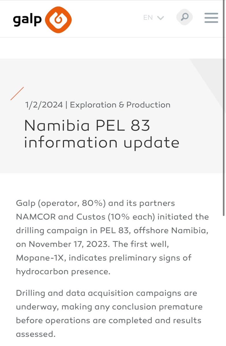 sintanaenergy's tweet photo. Latest Nambia update PEL 83 from @Galp.
#Namibia #oilandgas #GALP $SEI #PEL83 https://t.co/LRBM0iCyPQ