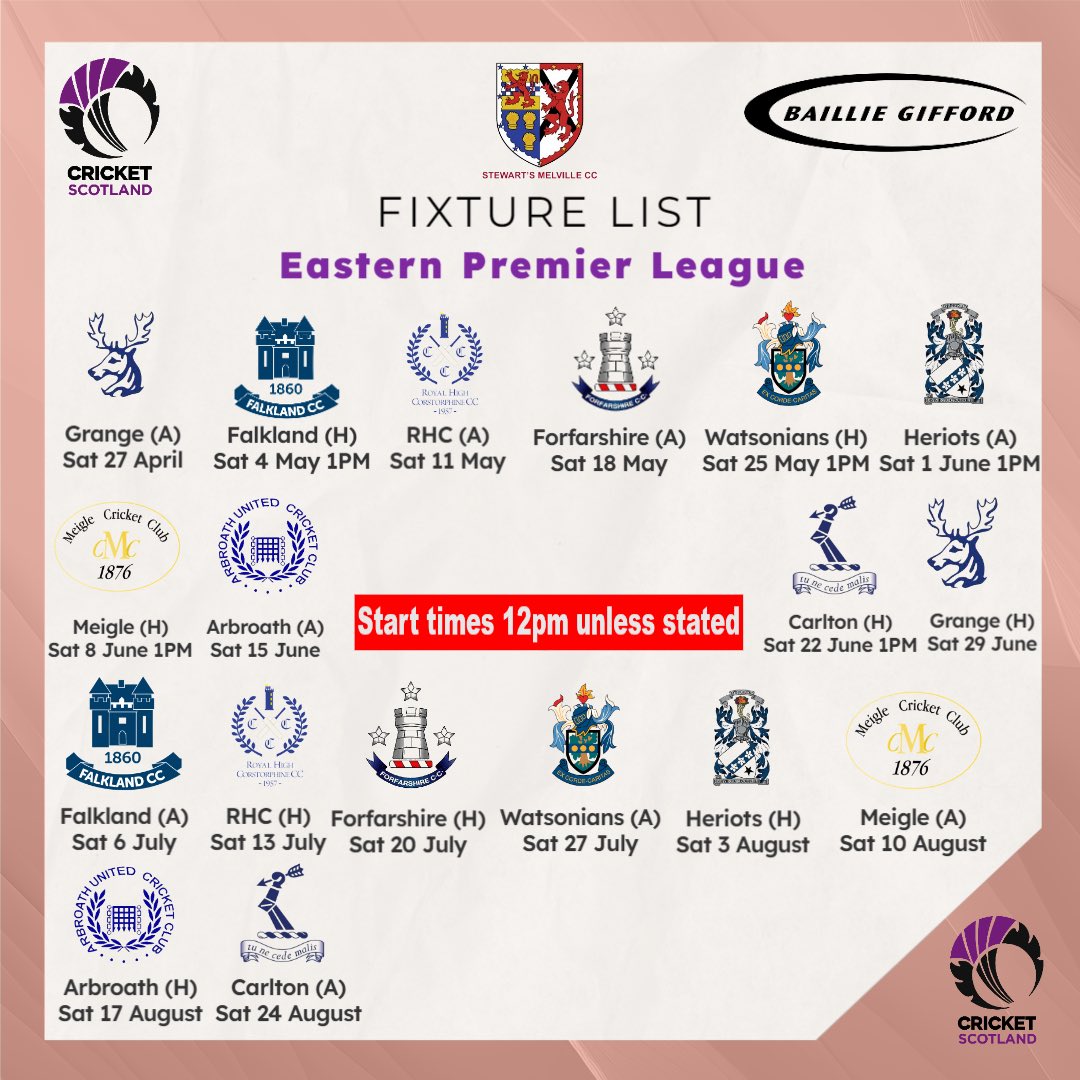🚨Eastern Premier League fixtures have been announced 

Our 1st XI start with a trip to <a href="/GrangeCC/">Grange Cricket Club</a> - full fixtures below.
