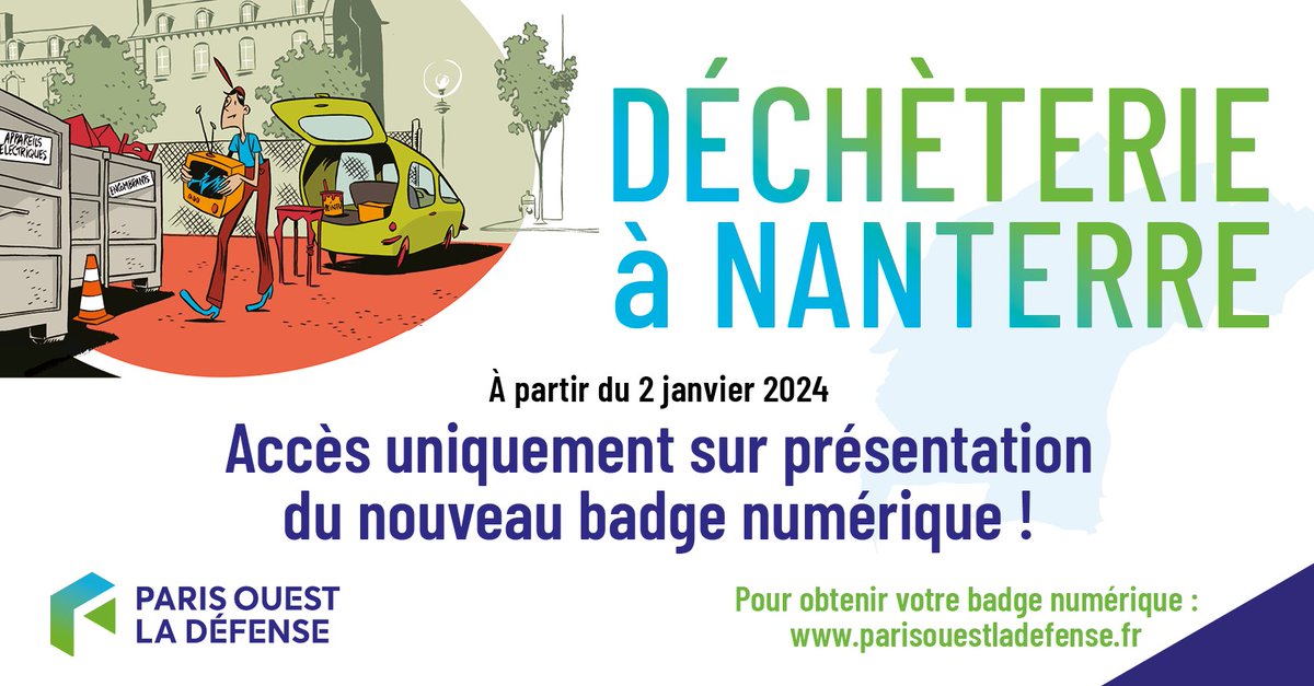 EPT_POLD's tweet photo. Habitant du Territoire, c'est le moment d'obtenir votre Badge Numérique pour la déchèterie de Nanterre ! 🚀🌿
Le formulaire d'inscription est en ligne ! 👉https://t.co/kZqoVBxY6e
#dechets #environnement #tri #decheterie https://t.co/4qkcKF5VBY