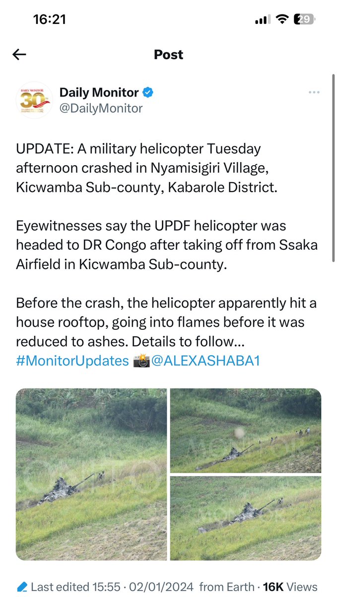 Two plane crashes for the Uganda Peoples’ Defence Forces within 3 days - 72 hours - is crazy…