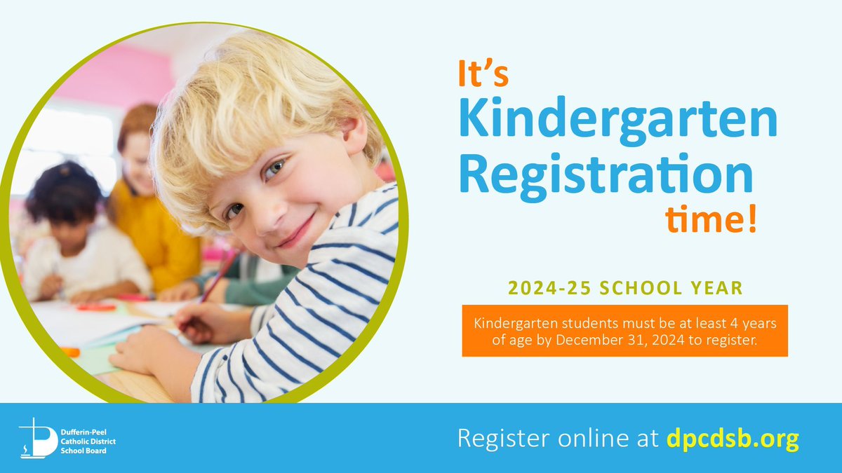 Kindergarten Registration for the 2024-25 school year is open!

Children born in 2019 or 2020 can be registered to start school in September 2024.

➡Learn more and register: dpcdsb.org/schools/regist…