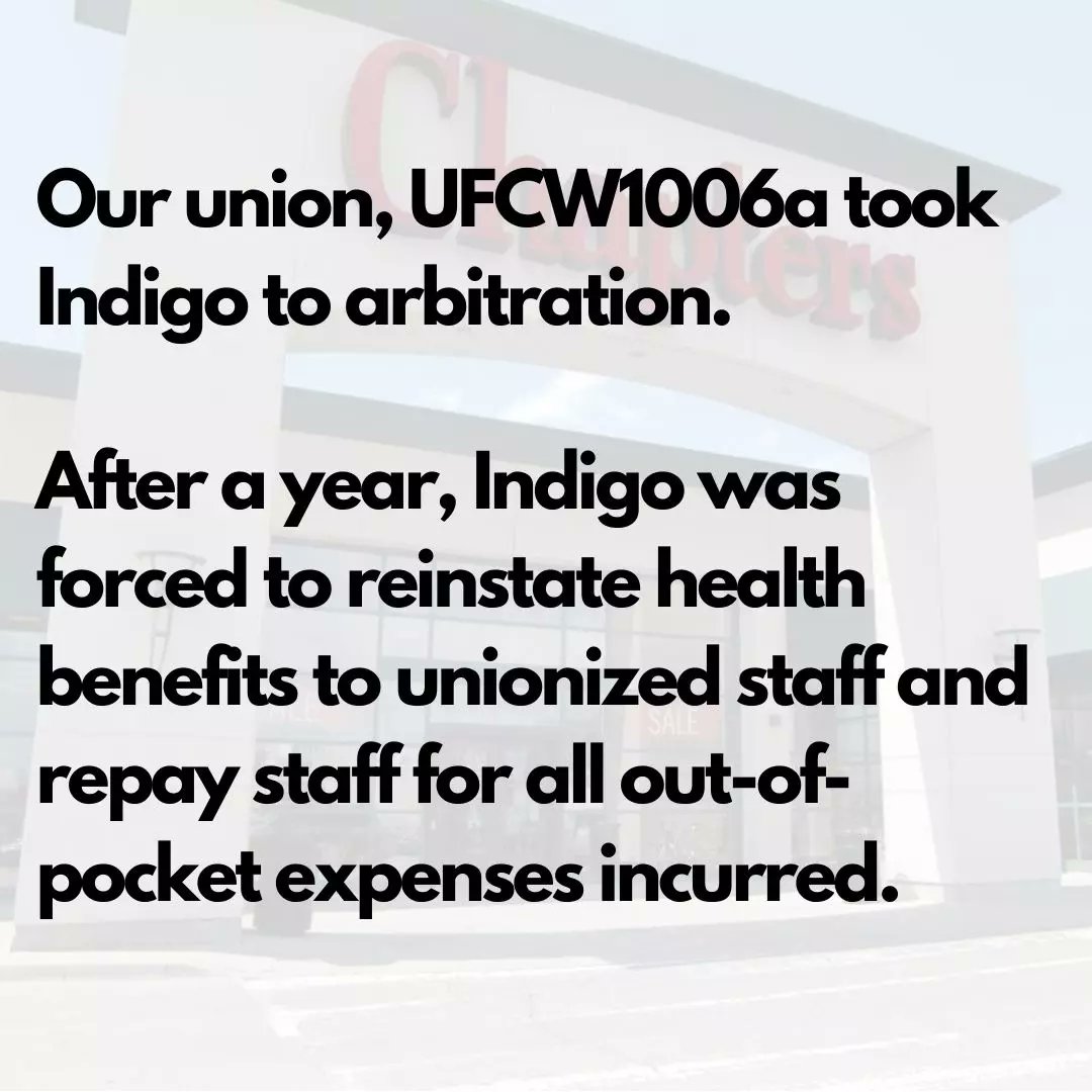 929Union_'s tweet photo. Last year, Indigo stripped unionized employees (and *only* unionized employees) of our health benefits.

Not they're taking them away again 1/2 https://t.co/y75iujsJS3