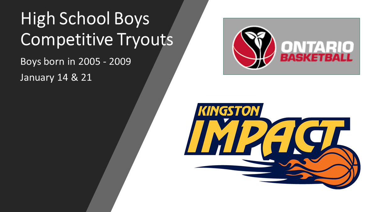 Our high school boys competitive teams (born 2005-2009) will be hosting their tryouts for the upcoming season at Regiopolis-Notre Dame CHS address: 130 Russell St, Kingston, ON K7K 2E9 On Sundays: January 14 & 21 Details: kingstonimpact.ca/competitive-tr…