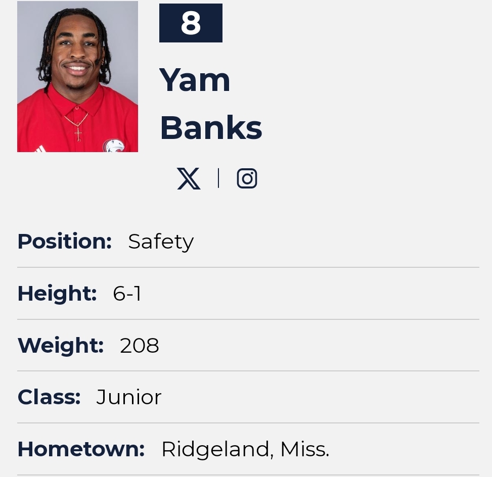 South Alabama DB Yam Banks entered the transfer portal; he totaled 147 tackles, 16 TFL, 7 INT and 23 PD during his time with the Jaguars <a href="/Kvng_Yam/">Yam Banks</a>
