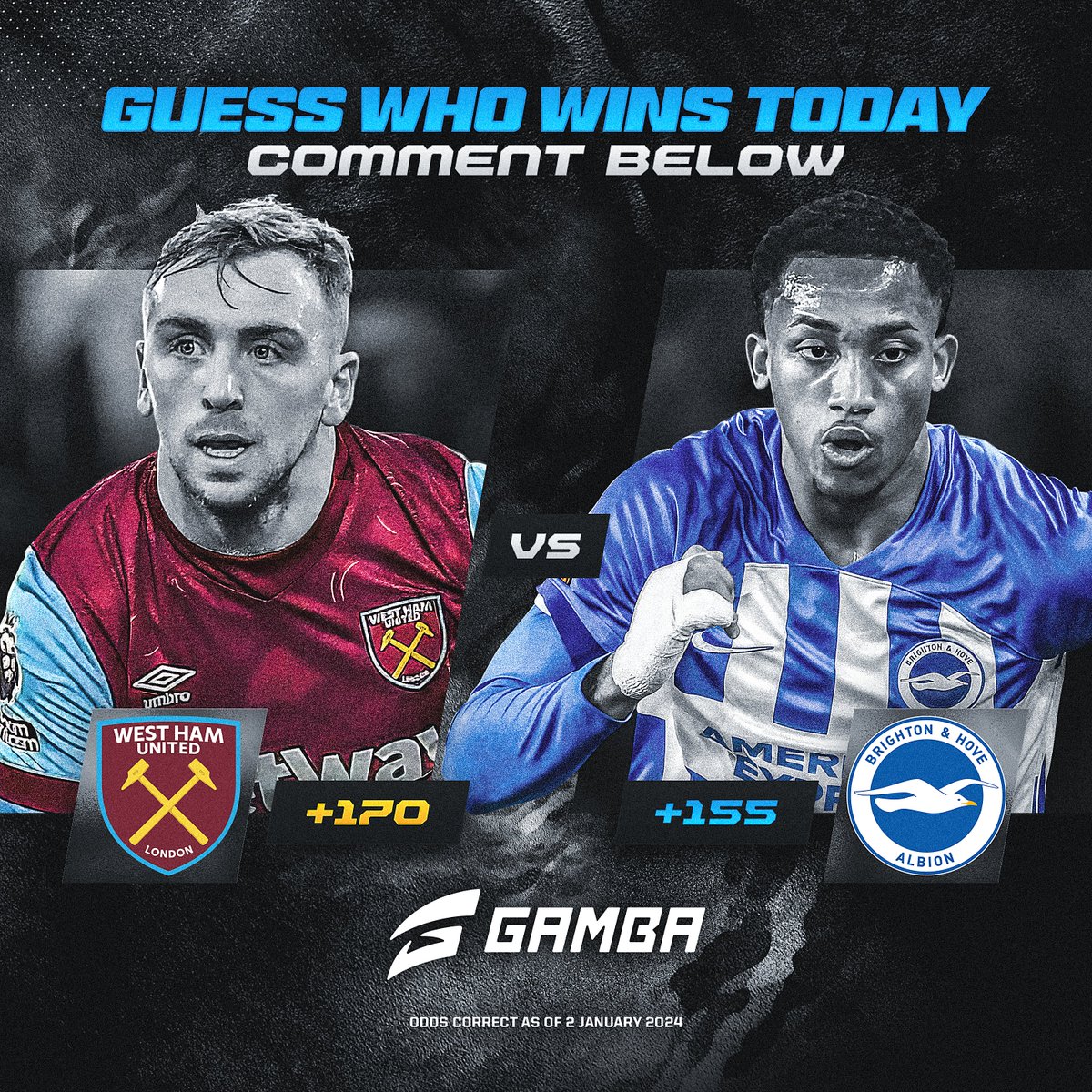 gamba's tweet photo. ⚽️Who's ready for some #PremierLeague action this Tuesday evening in London🔪?

⚡West Ham vs Brighton.

👇Drop your predictions in the comments!