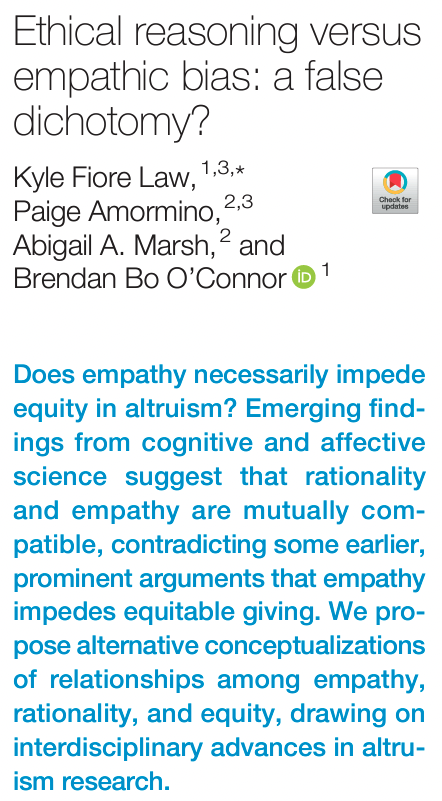Abigail Marsh (@aa_marsh) on Twitter photo Out today in <a href="/TrendsCognSci/">Trends in Cognitive Sciences</a>: Although empathy is sometimes thought to impede equitable altruism, <a href="/law_fiore/">Kyle Fiore Law, PhD</a> <a href="/PaigeAmormino/">Paige Amormino</a> <a href="/BrenBoOconnor/">Brendan Bo O'Connor</a> and I argue that empathy is compatible with rationality, and may even promote (not prevent) equitable giving. / sciencedirect.com/science/articlโฆ Out today in <a href="/TrendsCognSci/">Trends in Cognitive Sciences</a>: Although empathy is sometimes thought to impede equitable altruism, <a href="/law_fiore/">Kyle Fiore Law, PhD</a> <a href="/PaigeAmormino/">Paige Amormino</a> <a href="/BrenBoOconnor/">Brendan Bo O'Connor</a> and I argue that empathy is compatible with rationality, and may even promote (not prevent) equitable giving. / sciencedirect.com/science/articlโฆ