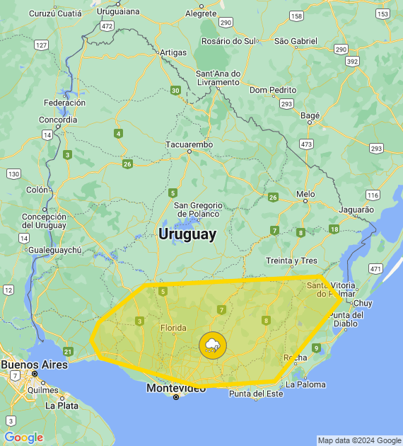 Alerta amarilla por Tormentas fuertes
Se actualizará a las 17:00 o ante cambios significativos

Más info: inumet.gub.uy
