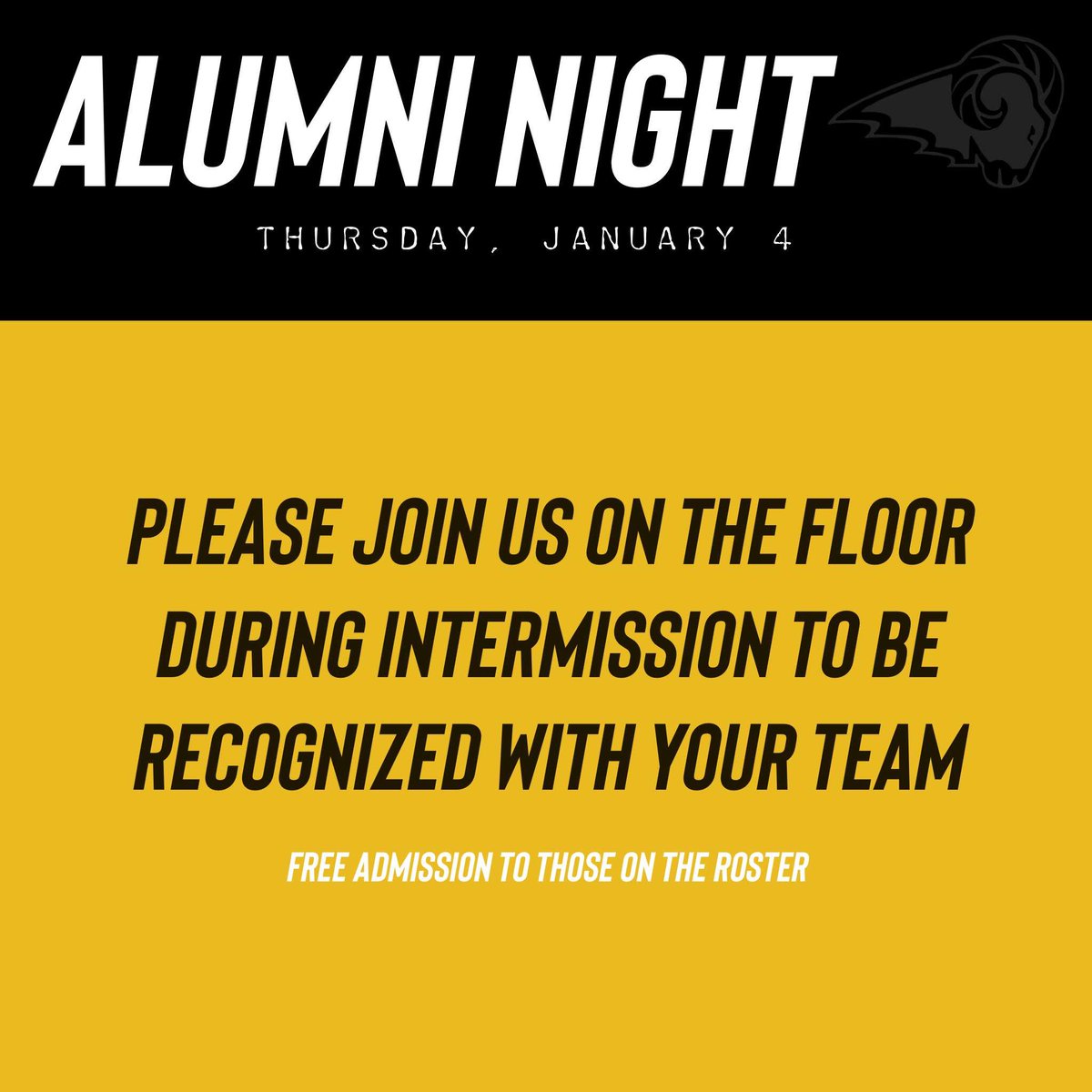 Alumni night Thursday night versus <a href="/ankenywrestling/">Ankeny Wrestling</a> 🦅‼️

Tee-shirt cannon will be spitting shirts &amp; hats like crazy!

<a href="/RamStands/">Ram Stands</a> - let’s make it a FUN night! (Rematch of State 🏈 Finals)!