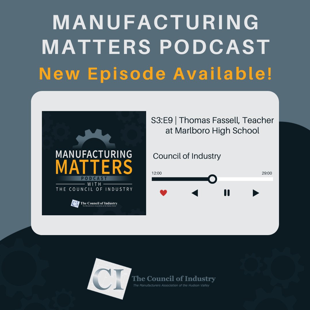 HVmanufacturing's tweet photo. Join us in this week's episode of the Manufacturing Matters Podcast as our host, Harold King, sits down with Thomas Fassell, a Teacher at Marlboro High School. @mhsEngineering1
Available now on your favorite podcast platform or directly on our website! https://t.co/gZQP8BonHz https://t.co/xJGGpURPPb