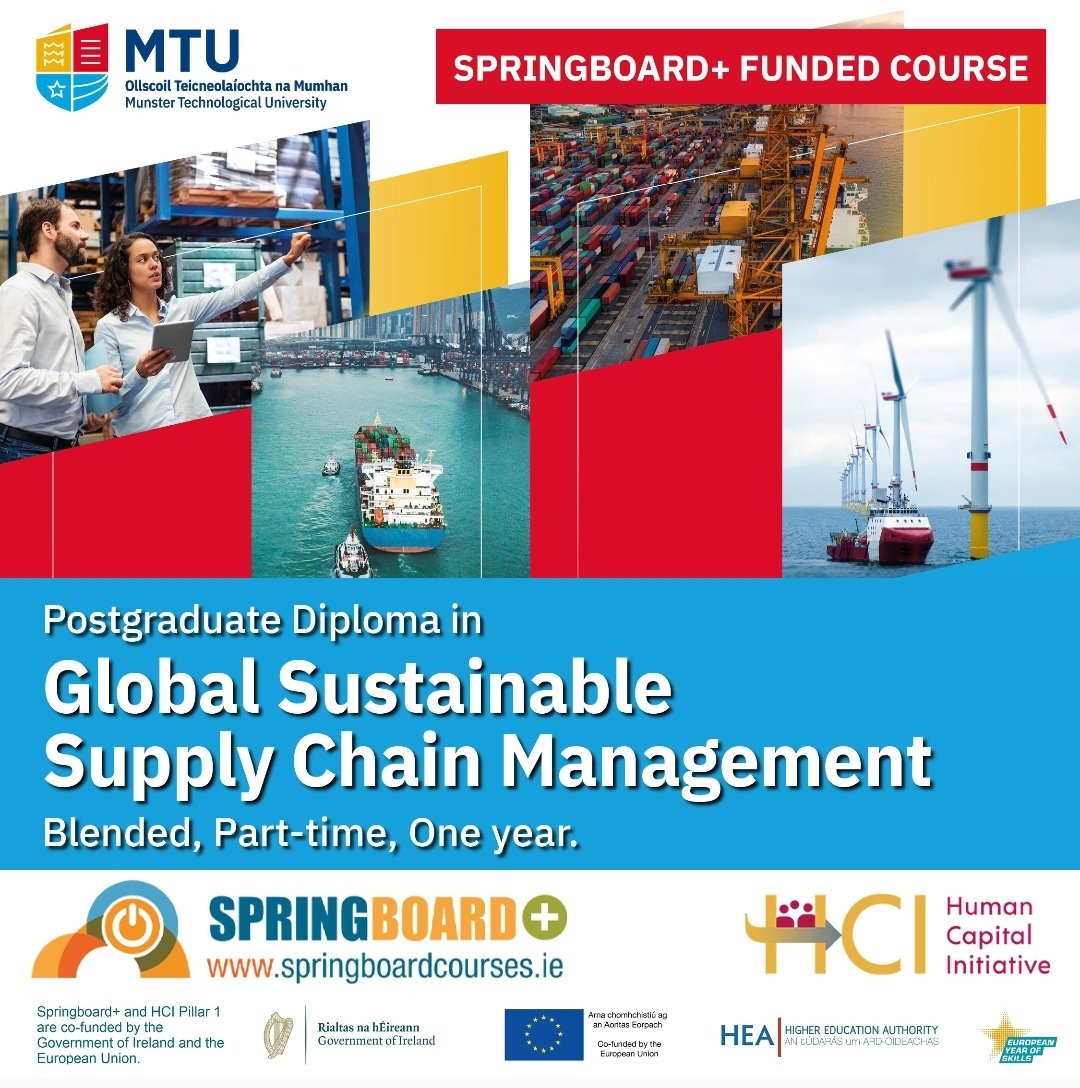 🔊 Reminder 📚 Part-time Level 9 in Global Sustainable Supply Chain Management 💻 Blended delivery 📅 Closing date 12 January 2024 🎓 @NMCI_Ireland 📚 Springboard funding available 📢 Course link - springboardcourses.ie/details/13420 #NMCI20