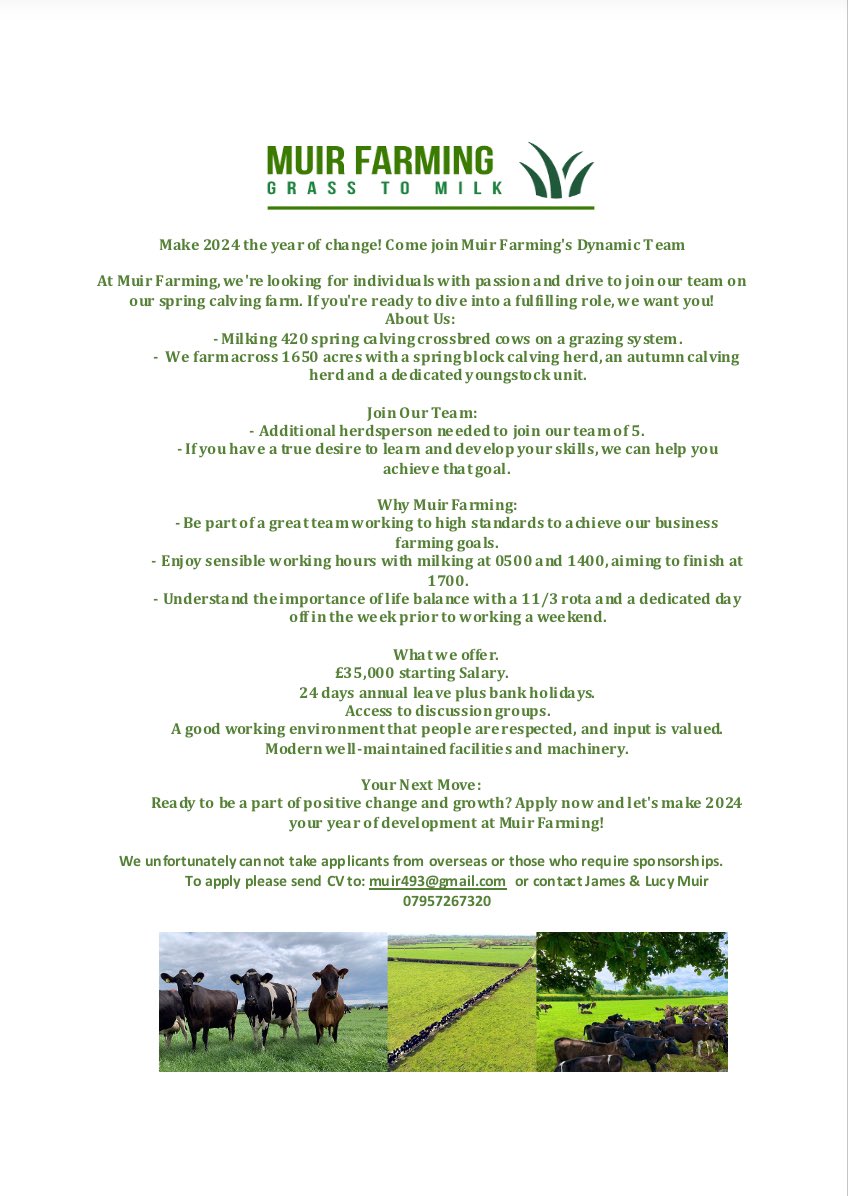 We’re recruiting for an additional team member! All #Retweets #RT very much appreciated!! #Teamdairy 🐄🐄🐄🐄