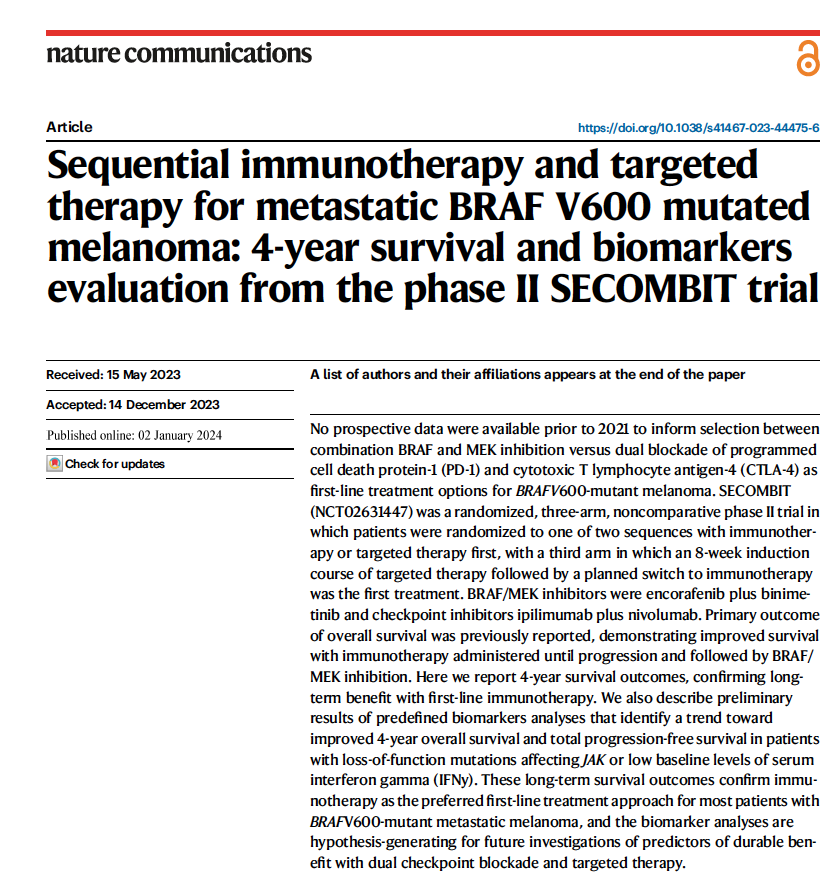 congrats <a href="/PAscierto/">Paolo A. Ascierto</a> a landmark paper illuminating the way for BRAF therapy in #melanoma #immunotherapy <a href="/NatureComms/">Nature Communications</a> A must read !!! 
nature.com/articles/s4146…