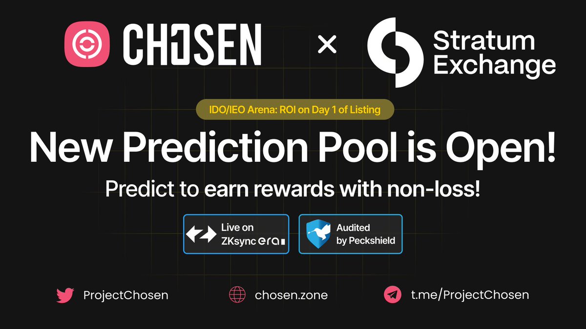 ProjectChosen's tweet photo. Another new 𝐏𝐫𝐢𝐜𝐞 𝐏𝐫𝐞𝐝𝐢𝐜𝐭𝐢𝐨𝐧 𝐏𝐨𝐨𝐥 for @stratumexchange in the realm of #IDO/#IEO, has been launched by 𝐏𝐫𝐨𝐣𝐞𝐜𝐭 𝐂𝐡𝐨𝐬𝐞𝐧.

🚀Visit https://t.co/xg3aULIR3M, switch to @zksync &amp; join for rewards!

https://t.co/quAhwTRO3e

#Web3 #Chosen #strat https://t.co/ItO4yMzqyS