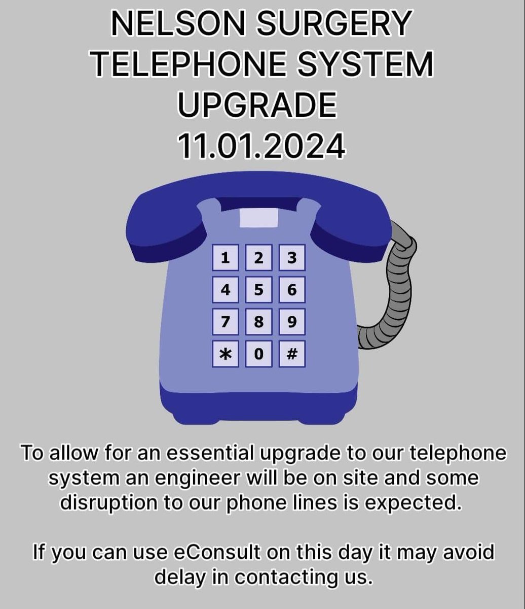 NelsonSurgery's tweet photo. Important notice regarding our phone system upgrade ☎️ 🔧 ⚠️ https://t.co/42a3oXN7H1