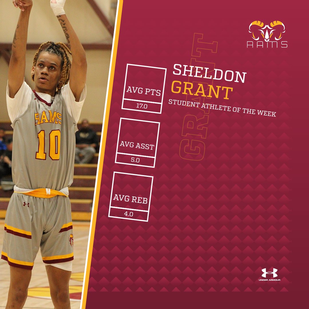 This week's Student Athlete of the Week is Sheldon Grant. In two games last week against Mt San Jacinto and Santa Ana, Sheldon averaged 17 points, 5 assists, and 4 rebounds. Way to go Sheldon! . . . #VVC I #Athletics I #RAMS I #vvcathletics | #GoRams I #GoVVC I #HornsUp🤘