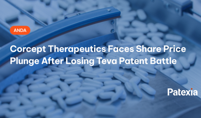 Patexia's tweet photo. Corcept Therapeutics experienced a significant drop in its stock value by 27% on Tuesday following an unfavorable verdict in a patent infringement lawsuit against Teva Pharmaceutical Industries.

https://t.co/CbsvplOQR0

#patent #anda #hatchwaxman #teva #corcept #pharmaceutical https://t.co/ngCQFTqzAE