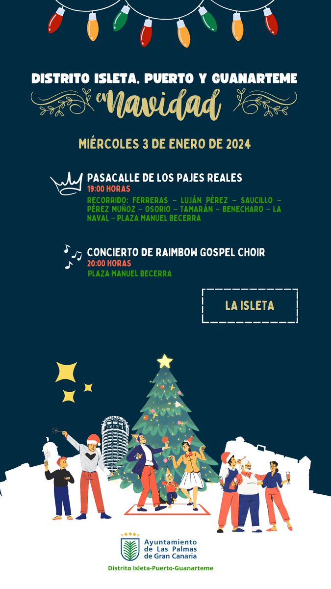 DistritoPuerto's tweet photo. En el distrito no paramos🎄🎉Seguimos con nuestra programación navideña hoy en la Plaza del Pilar y mañana en la Plaza Manuel Becerra, concierto de Góspel y Pasacalle con los pajes reales, no te lo pierdas!!
#DistritoVivo #Navidad #LasPalmasDeGranCanaria https://t.co/j9N0j5XKqU