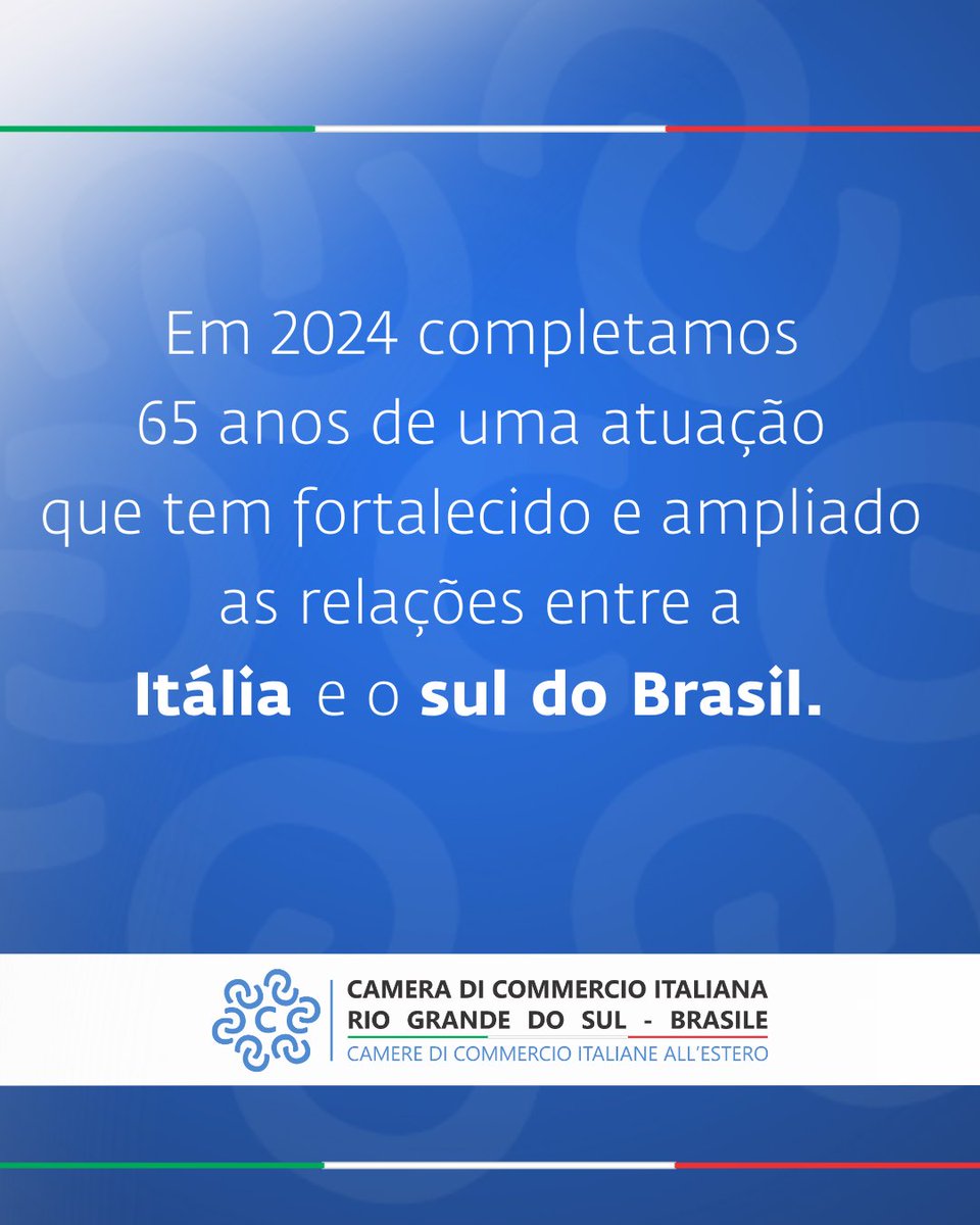 CCIRSBrasil's tweet photo. Consolidando a nossa atuação no estado do Rio Grande do Sul, neste ano completamos 65 anos de fomento às atividades econômicas entre a Itália e o sul do Brasil.Contamos com nossos associados e parceiros que fazem parte da nossa história para seguirmos ampliando as nossas conexões https://t.co/hxQHdqTt6h