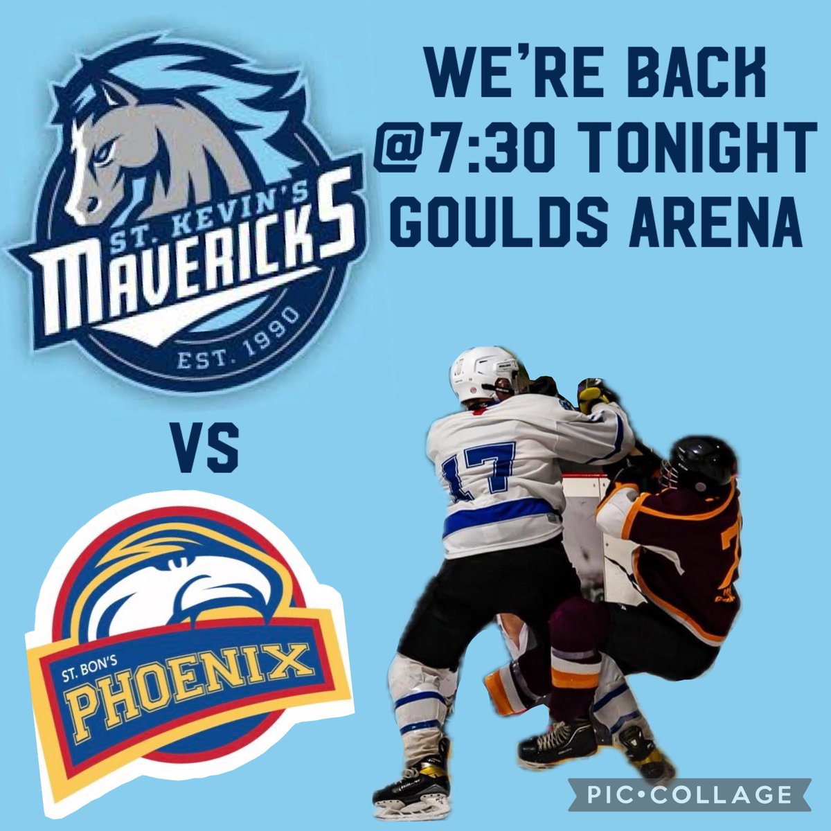 We are back tonight against st.bon’s @7:30 📍Goulds arena. Happy new year everyone <a href="/bonshockey/">StBonsHockey</a> <a href="/skhmavericks/">St Kevin's High</a> #weback  #fillbarn #bleedblue #giddyup #gomavs🏒
