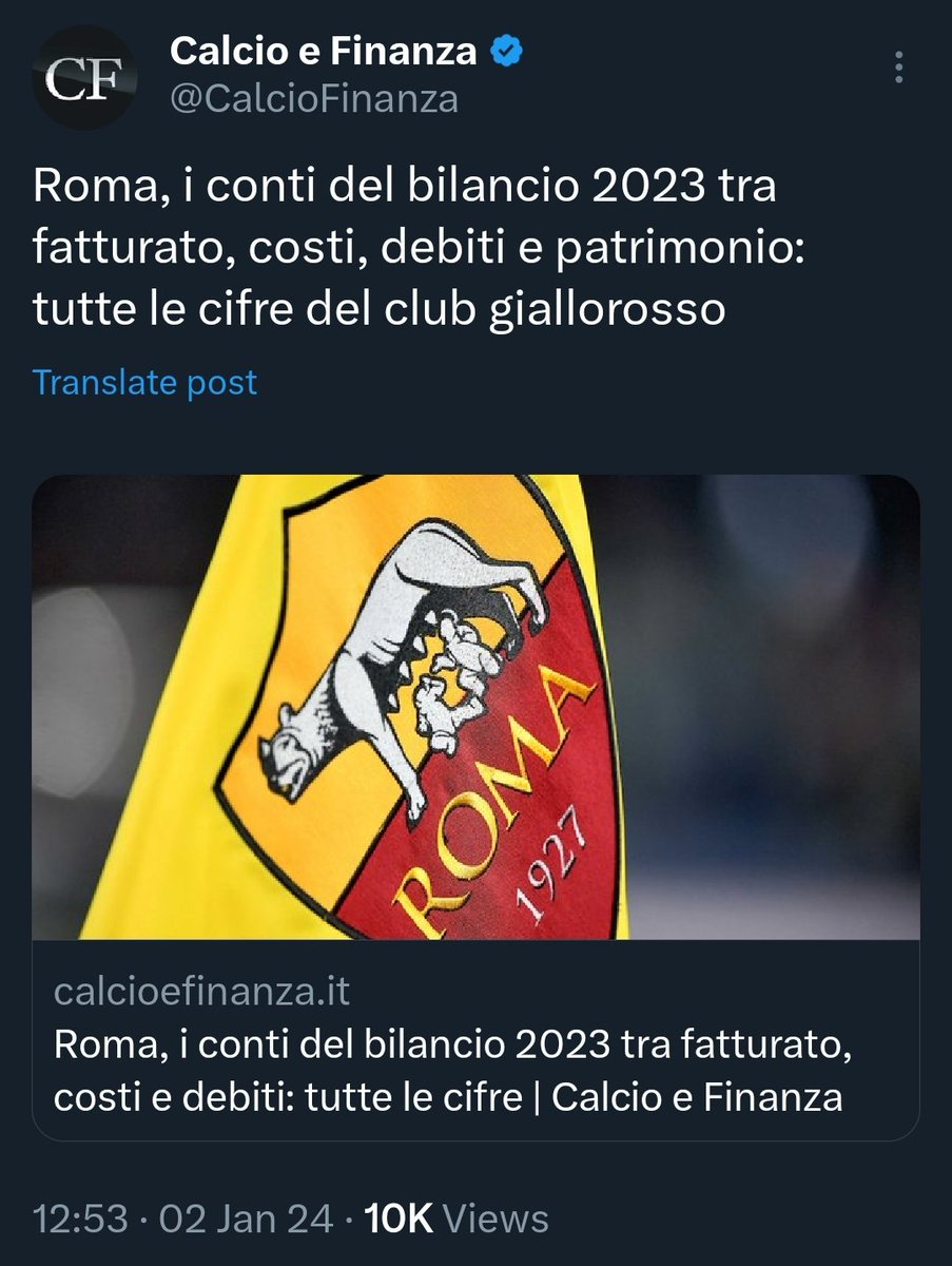 LeastSquares71's tweet photo. @CalcioFinanza LAZIO ⬜️🟦
Esercizio 22/23: -30 mln
Esercizi dal 2010: -46 mln
Perdite bilancio consecutive: 5
Patrim. netto capogruppo: 28 mln 

ROMA 🟨🟥
Esercizio 22/23: -103 mln
Esercizi dal 2010: -1039 mln
Perdite bilancio consecutive: 14
Patrim. netto capogruppo: -264 mln

Titoli e foto ⬇️ https://t.co/z3ZhaxrORV