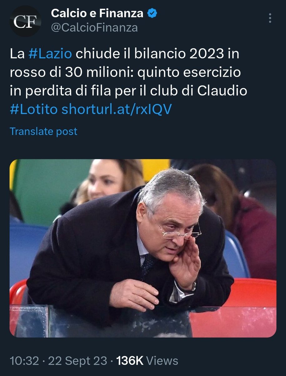 LeastSquares71's tweet photo. @CalcioFinanza LAZIO ⬜️🟦
Esercizio 22/23: -30 mln
Esercizi dal 2010: -46 mln
Perdite bilancio consecutive: 5
Patrim. netto capogruppo: 28 mln 

ROMA 🟨🟥
Esercizio 22/23: -103 mln
Esercizi dal 2010: -1039 mln
Perdite bilancio consecutive: 14
Patrim. netto capogruppo: -264 mln

Titoli e foto ⬇️ https://t.co/z3ZhaxrORV