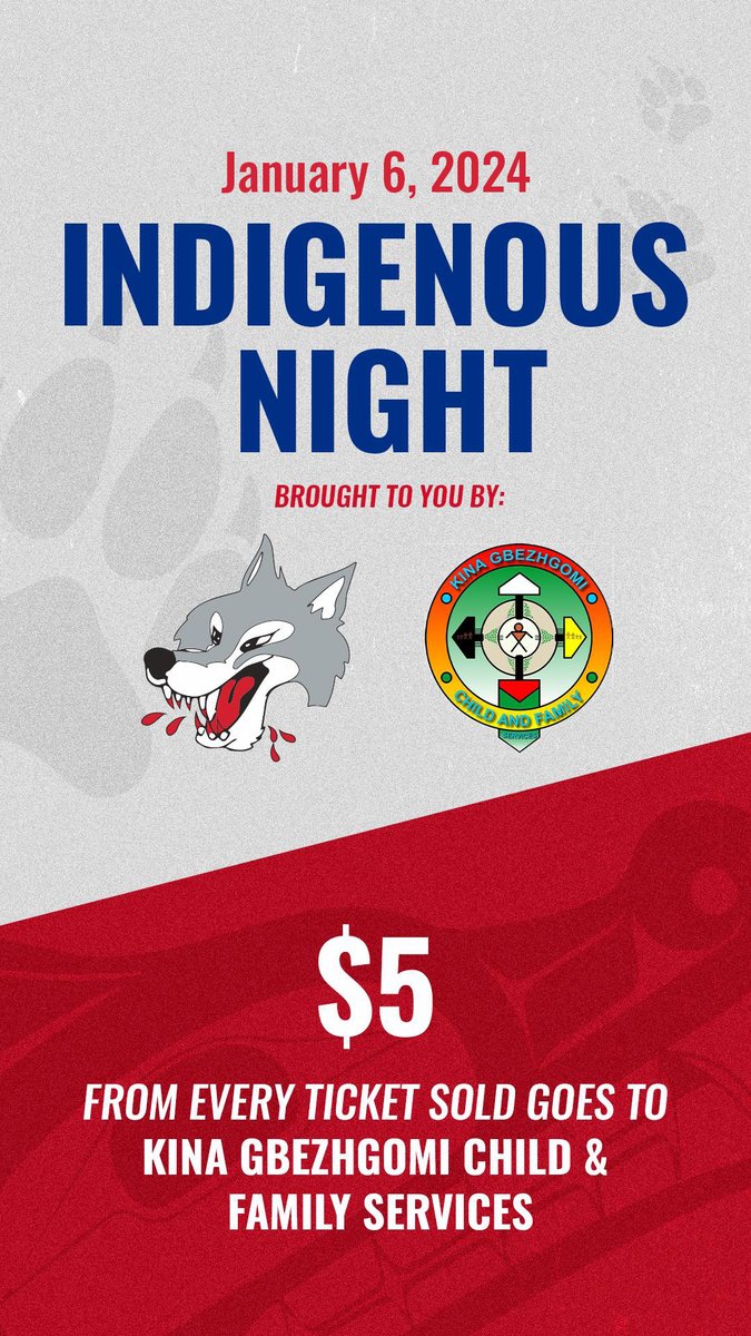 KGCFS's tweet photo. Join KGCFS for Sudbury Wolves Indigenous Night on Saturday at the Sudbury Arena. 

Tickets:  https://t.co/RPDCT5Glyk

#WeAreWolves #KGCFSfamily #PackTheDen https://t.co/NPGbxSFxOB