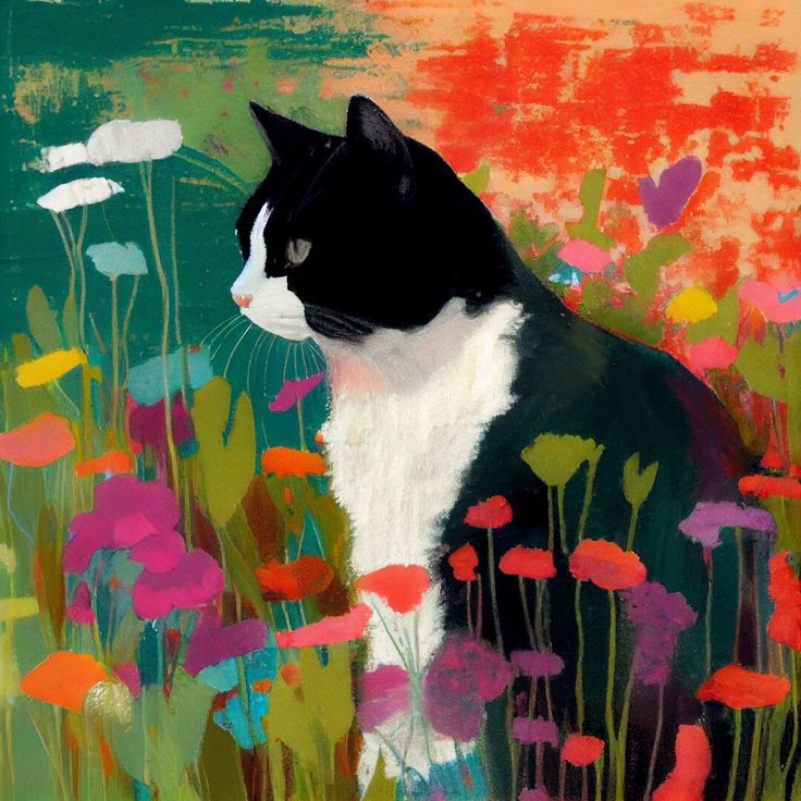 Tuxedo Cat in Wildflower Field
( Inspired by Matisse )
BodegaCatsofNewYork.