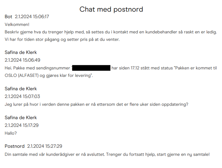 HVILKEN KUNDERÅDGIVER, <a href="/PostNordNorgeAS/">PostNord Norge</a>?!
Jeg er sekunder fra å slå ut med full elveblest av den fantastiske kundeservicen dere leverer.....