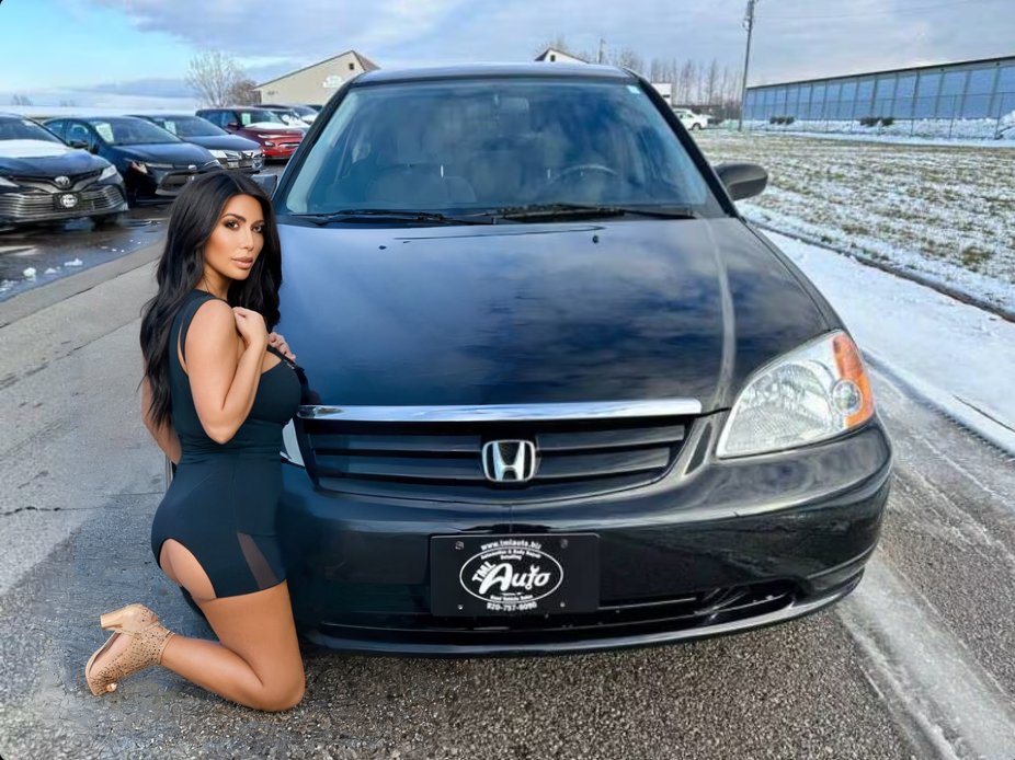 agentlyused's tweet photo. 1/ 🚗 Kim Kardashian breaks the internet with a photo in front of her 2001 Honda Civic! 📸 Despite her lavish lifestyle, she reveals a nostalgic connection to her first car, stating, "It's nice to appreciate the beauty in simplicity." #UsedCar https://t.co/QSdjECVzQx
