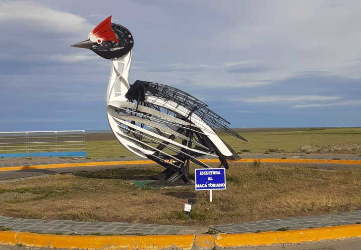 ¿Quien fue el genio? Me encanta esta escultura. El Maca tobiano es una especie amenazada, que podria desaparecer en la proxima decada. <a href="/AvesArgentinas/">Aves Argentinas</a> 
tiene un proyecto muy copado de proteccion. Quienes quieran leer sobre el mismo...