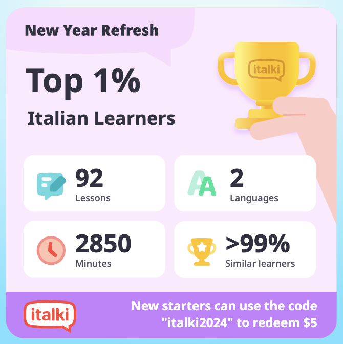 intro_lang's tweet photo. Looking forward to another year with @italki!   #italkiRefresh Here's my annual report for 2023. 😅 https://t.co/0QmDdVZSsA