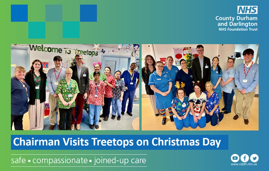 Chairman Professor Richard Scothon visited Treetops and Ward 8 (maternity) teams at University Hospital of North Durham with his two children on Christmas Day. 🏥 🗣️He said: “I am grateful for all the amazing work they do, not only on Christmas Day, but throughout the year.”