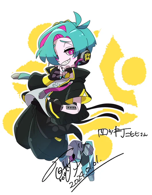 社畜ロボVtuberの 【四ツ打ニヒヒ】さん 収益化おめでとうございます  描いたら喜んでくれるって 言ってくださったから(言ってない) せっかくなので #マッチャマン風FA で お祝いさせていただきます  おめでとー! #ニヒ絵 #うじうじマッチャマン