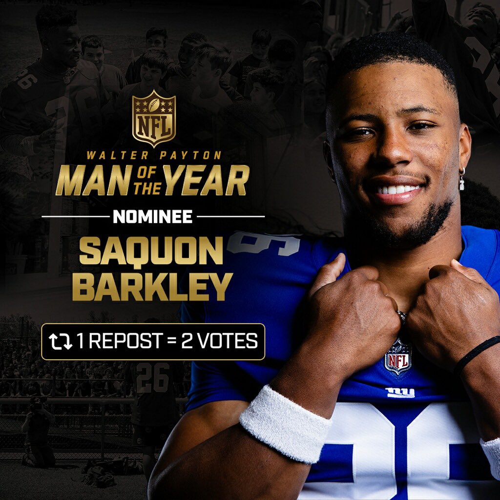 Mark Glowinski (@markglowinski73) on Twitter photo Votes count double today! RT to get your votes in for <a href="/saquon/">Saquon Barkley</a>!
1 RT = 2 VOTES
#WPMOYChallenge + Barkley Votes count double today! RT to get your votes in for <a href="/saquon/">Saquon Barkley</a>!
1 RT = 2 VOTES
#WPMOYChallenge + Barkley