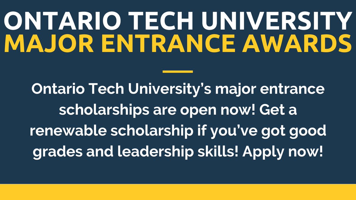 ScholarshipsCanada (@scholarshipsca) on Twitter photo If you've got good grades, #leadership skills, and you want to study at a #technology-focused #university, check out <a href="/ontariotech_u/">Ontario Tech University</a>'s major #entrance #scholarships; #renewable #awards of up to $9,000 per year.
scholarshipscanada.com/Scholarships/8… If you've got good grades, #leadership skills, and you want to study at a #technology-focused #university, check out <a href="/ontariotech_u/">Ontario Tech University</a>'s major #entrance #scholarships; #renewable #awards of up to $9,000 per year.
scholarshipscanada.com/Scholarships/8…