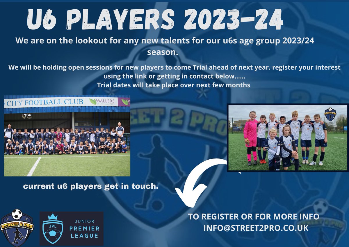 Any u6 children who would like to attend the free trial session please use the link to book

 bookwhen.com/street2pro/e/e…