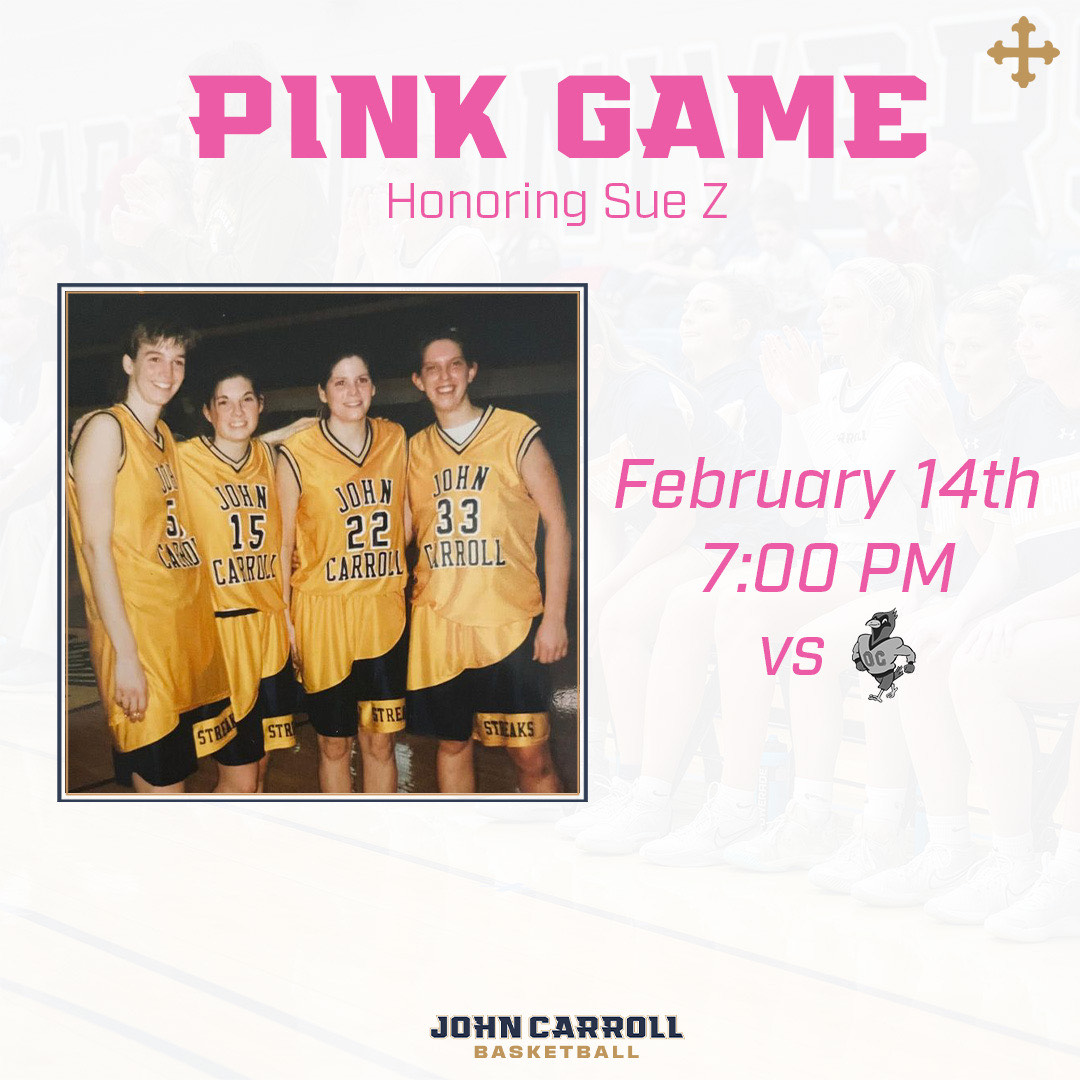 JCU_WBB's tweet photo. Mark your 📅 for these important dates!! We are just a month away from celebrating our two senior! Then, we will be dedicating our Pink game to Sue Z. We hope to see you there! https://t.co/E6rD5EbQ2R