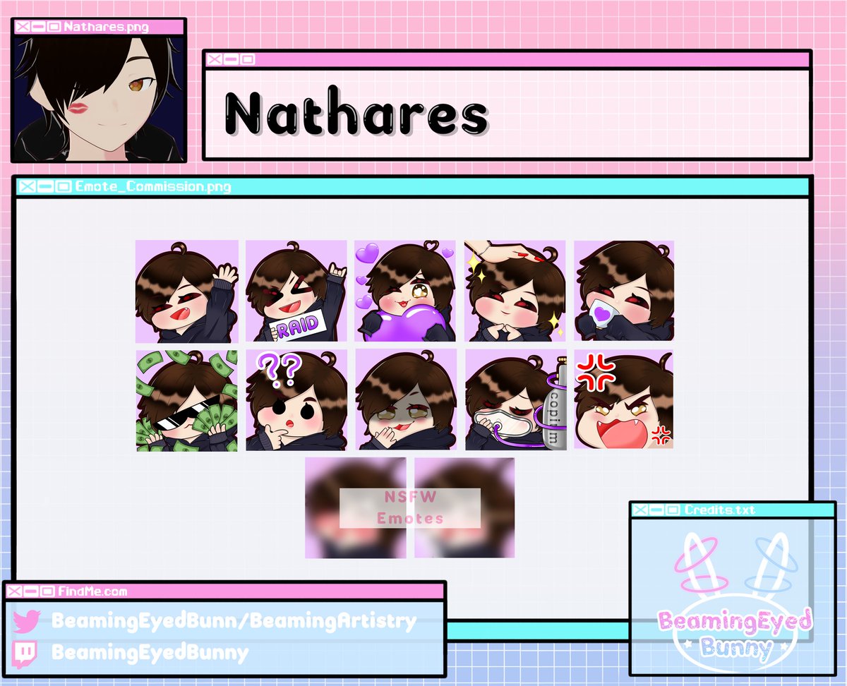 BeamingEyedBunn's tweet photo. Emotes for the wondedful @/NatharesVT 🩷💕✨️
Thank you for your patience and commissioning me!
#beamymotes #emotes #emotecommissions https://t.co/t69GME8yxb