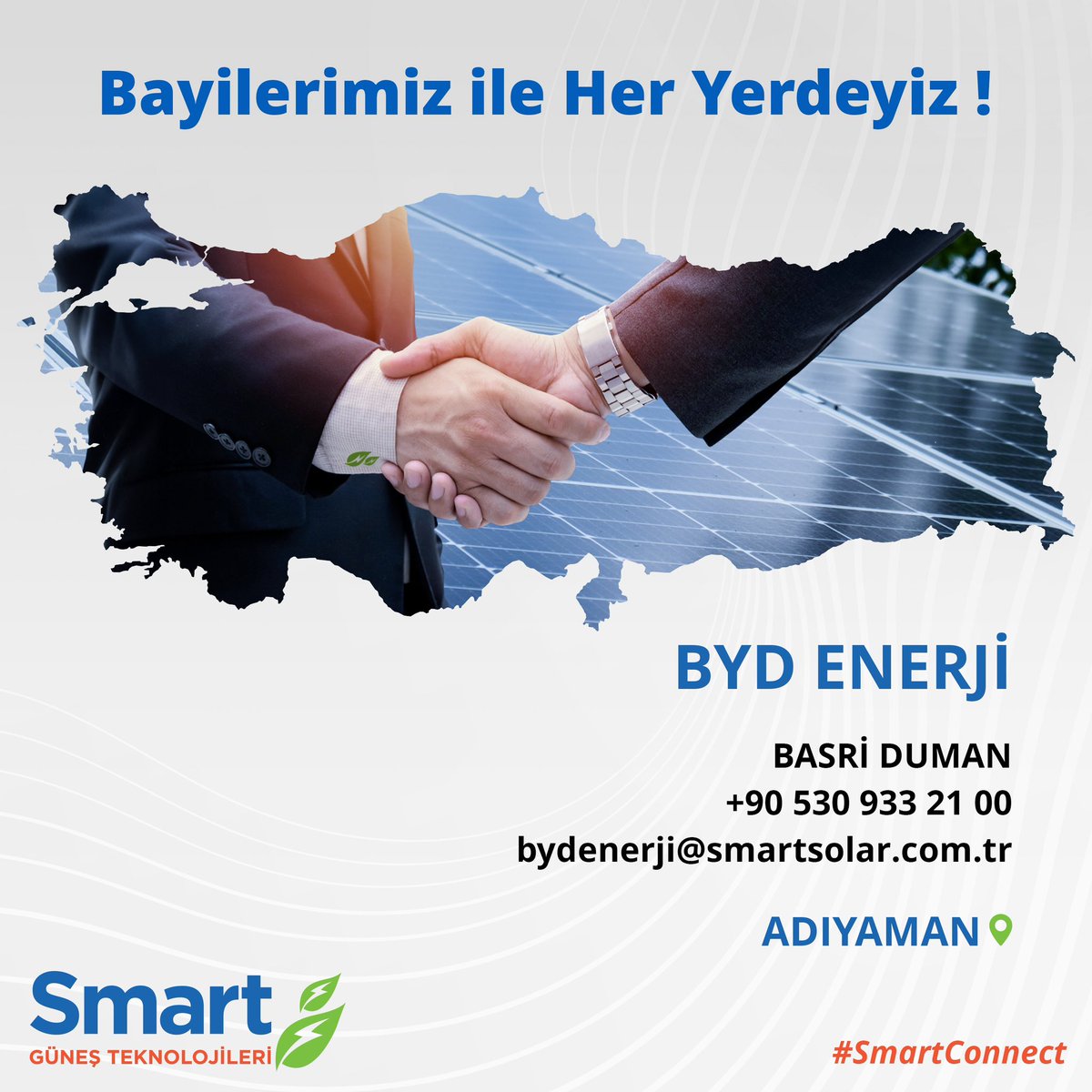 smartgunes's tweet photo. Smart Güneş Teknolojileri, Adıyaman Bayimiz “BYD Enerji” ile hizmetinizde! ☀️

👤Yetkili Kişi: Basri Duman
📞Tel:  +90 530 933 21 00
✉️Mail: bydenerji@smartsolar.com.tr

#SmartGüneşTeknolojileri #SmartSolarTechnologies #SmartSolar #Bayilik #GES #ÇatıGES #SmartConnect https://t.co/gV2ILtt5Fu