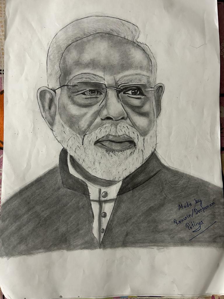 Hand Made pensil photo of PM BHARAT NARENDRAA MODI 
 ROUWIN POTLIYA S/O DEEPARAM POTLIYA CLASS- IX  V/P- KERLI NADI NOSAR BOOTHSARA TAHSIL- BAYTU Dist- Barmer (Rajasthan) 344033
#NarendraModi 
#narendermodi 
#narendramodi_primeminister 
#NarendraModi 
#PMOIndia 
#indiagovt