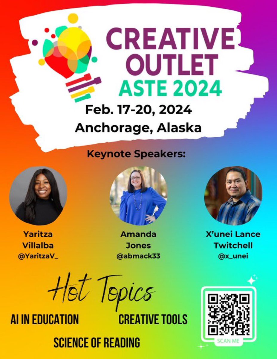 YaritzaV_'s tweet photo. Kicking off 2024 on a high note: 

I am thrilled to share that I will be Keynoting #ASTE24 in Anchorage, Alaska 🎉

💡Theme: Creative Outlet

👩🏾‍🎨 Register Today: https://t.co/HV0GbhBtmi  

@ASTEConnect #AKEdChat  #ASTE24 #EdTech #CRSE #Creativity #Curiosity #AlaskanEducators https://t.co/leuAdWT0qO