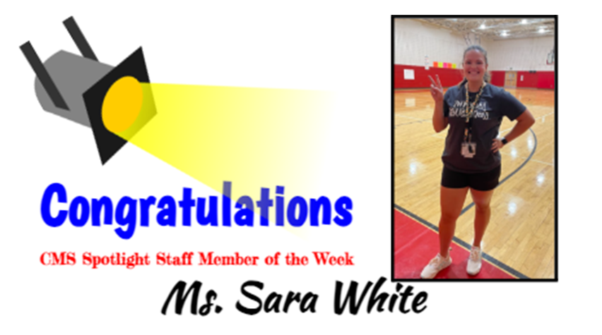 Welcome back, Everyone!  Our first CMS Spotlight Staff Member of the Week for 2024 is Ms. White!  Congratulations!  #AACPSAwesome