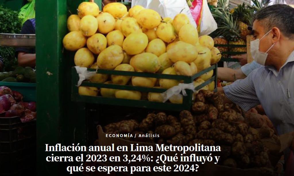 🔴Bajó la inflación 
Informe anual del Instituto Nacional de Estadística e Informática  sobre precios al consumidor cerró el 2023 en 3.2% la cifra más baja en 31 meses.