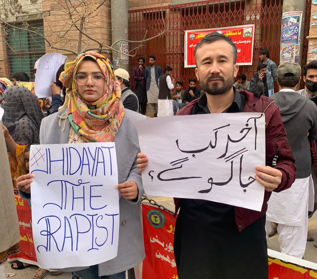 State's failure can’t muzzle our relentless fight against injustice. We've been fighting since day one against this travesty. #HIDAYAT_THE_RAPIST enjoys protection from his enablers It's evident that he’s merely the dog of these lords in power. #QuettaDemandsJustice