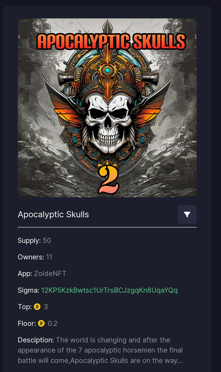 Collection completely sold out and with 11 owners of this great collection! Let's look at the secondary market now 💥🚀🔥💪 zoide.io #BSV $Bsv #NFTCommunity #NFT <a href="/ZoideNFT/">Zoide</a>