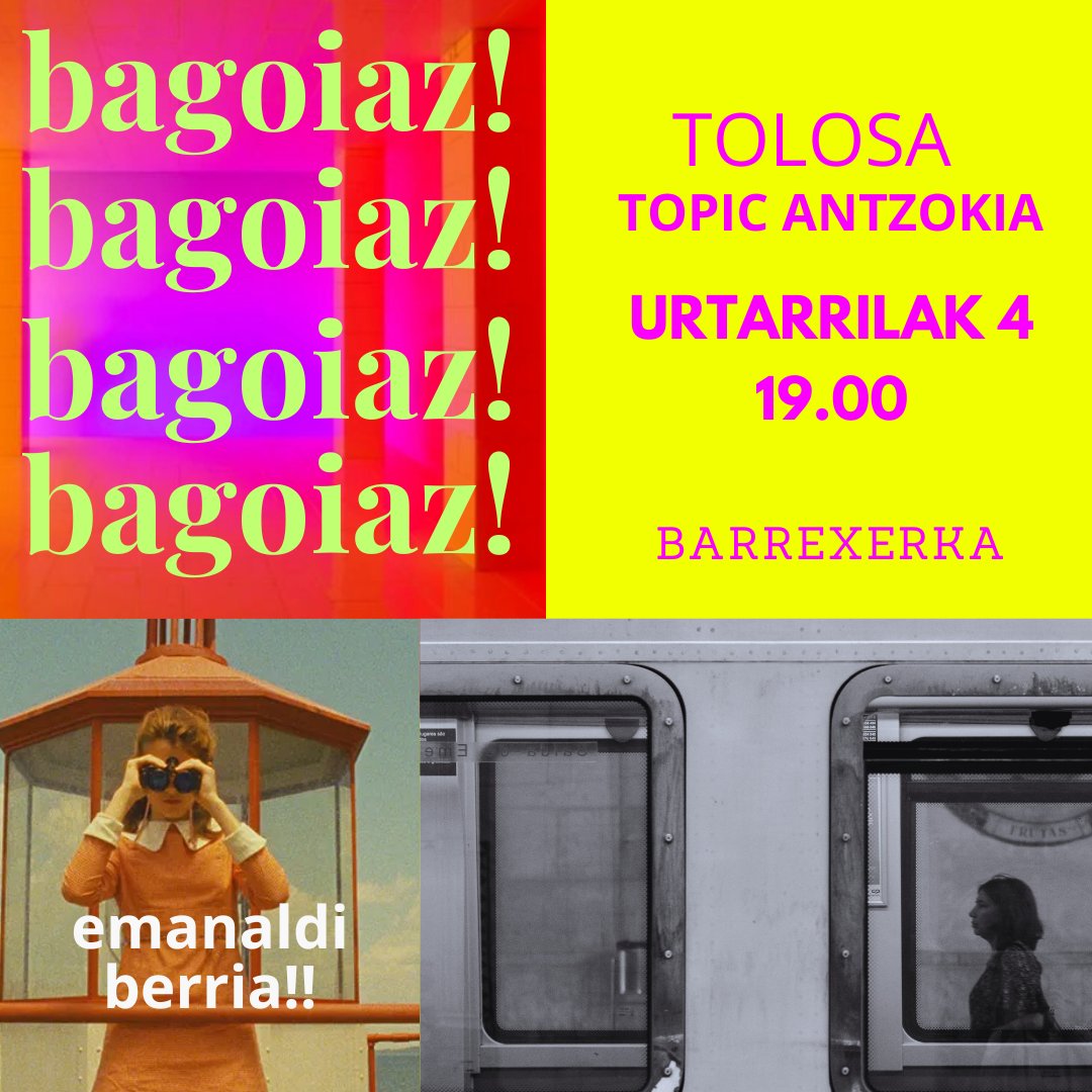 'BAGOIAZ' emanaldiaren AZKEN GELTOKIA adiskideok!

📅Ostegun honetan, urtarrilak 4
🏛️TOLOSAN - <a href="/TOPICTOLOSA/">TOPIC</a> 
⏰19.00
🪪 sarrerak: entradas.cittolosa.com/muslinkIII/ven…